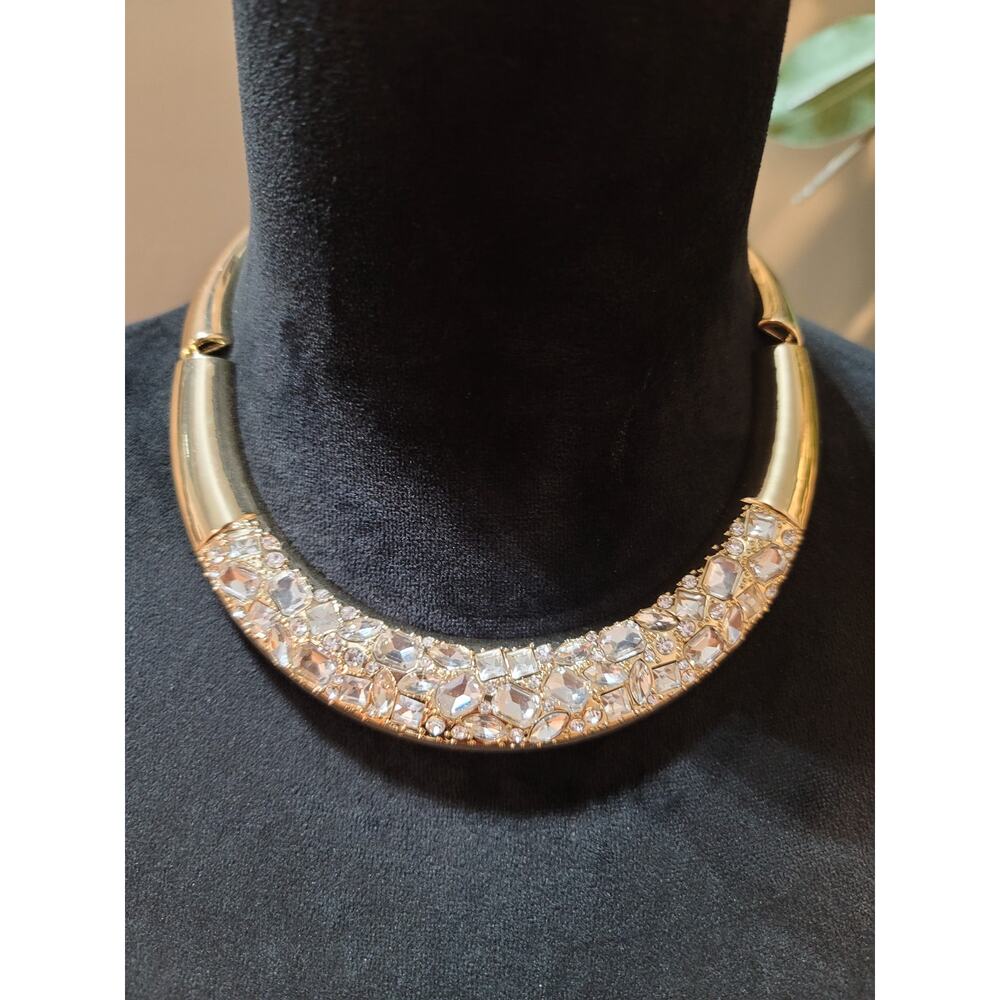 Women's Gold Crystal Statement Choker Necklace With Lobster Clasp Jewelry